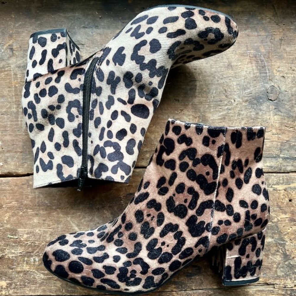 Leopard Velour Booties A New Day Chunky Heels 8.5